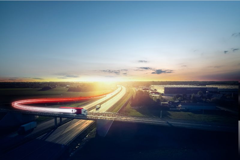Truck leaving the highway